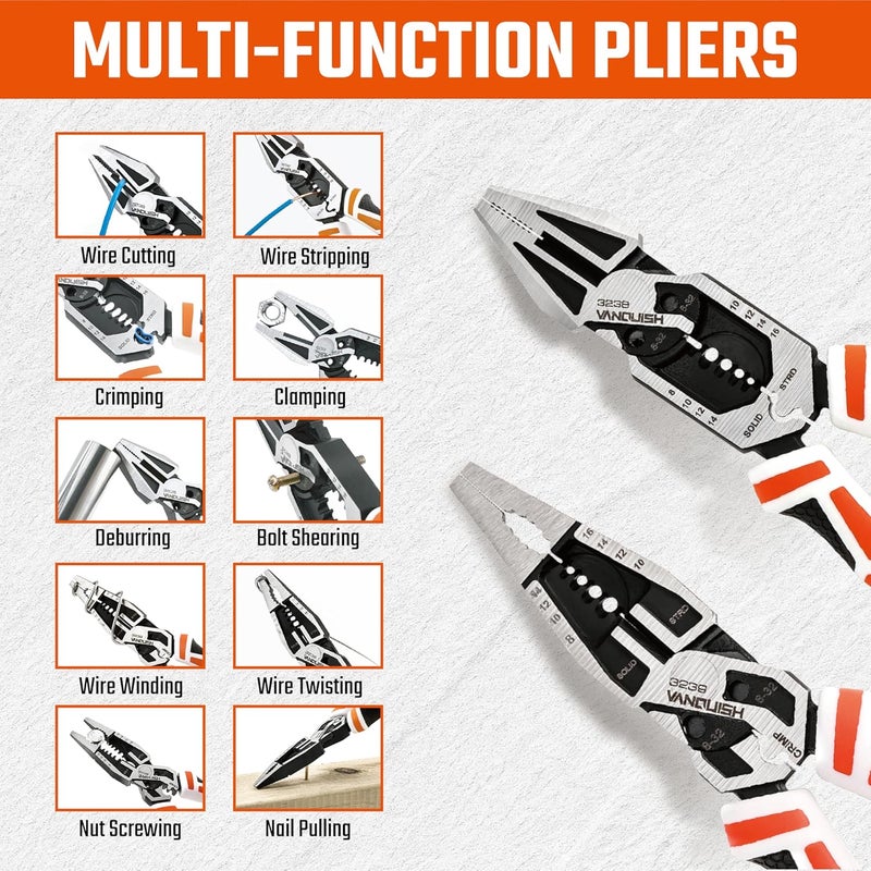 Vanquish 2 Pcs Pliers Set, 8 Inch Multifunctional Linesman and Long Nose Plier, Wire Cutter/Crimper/Stripper, CRV Steel Heavy Duty Pliers - Image 4